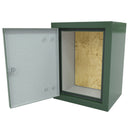 Green GRP electrical and equipment housing with door open