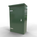 green grp housing showing brackets and lock