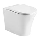 A white, wall-mounted toilet with the lid closed, from a side angle showing the flush mechanism and the brand name 'Kameo' visible on the tank.