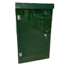 Green grp cabinet with a lock on a white background