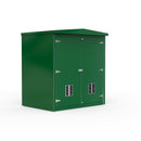 Green grp storage cabinet with doors on a white background
