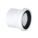 A white polypropylene WC pan connector suitable for toilet systems, displayed against a plain background.