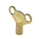 A gold-colored metal key with a unique clock winding handle, used for venting air from radiators