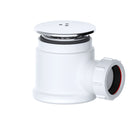A white polypropylene shower trap with a 50mm tray designed for a secure water tight seal.